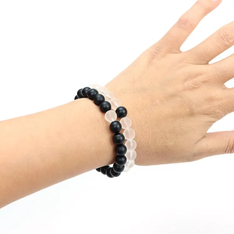 Black and White Beaded Distance Bracelet (Pair)