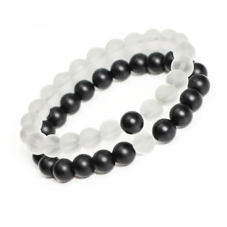 Black and White Beaded Distance Bracelet (Pair)