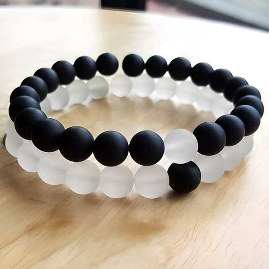 Black and White Beaded Distance Bracelet (Pair)