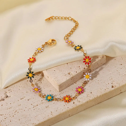 Gold Plated Multicolor Floral Bracelet