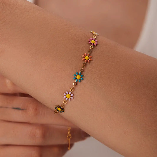 Gold Plated Multicolor Floral Bracelet